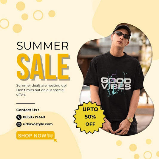 Model wearing Urbaxo Good Vibes Oversized T-shirt with jeans in urban setting