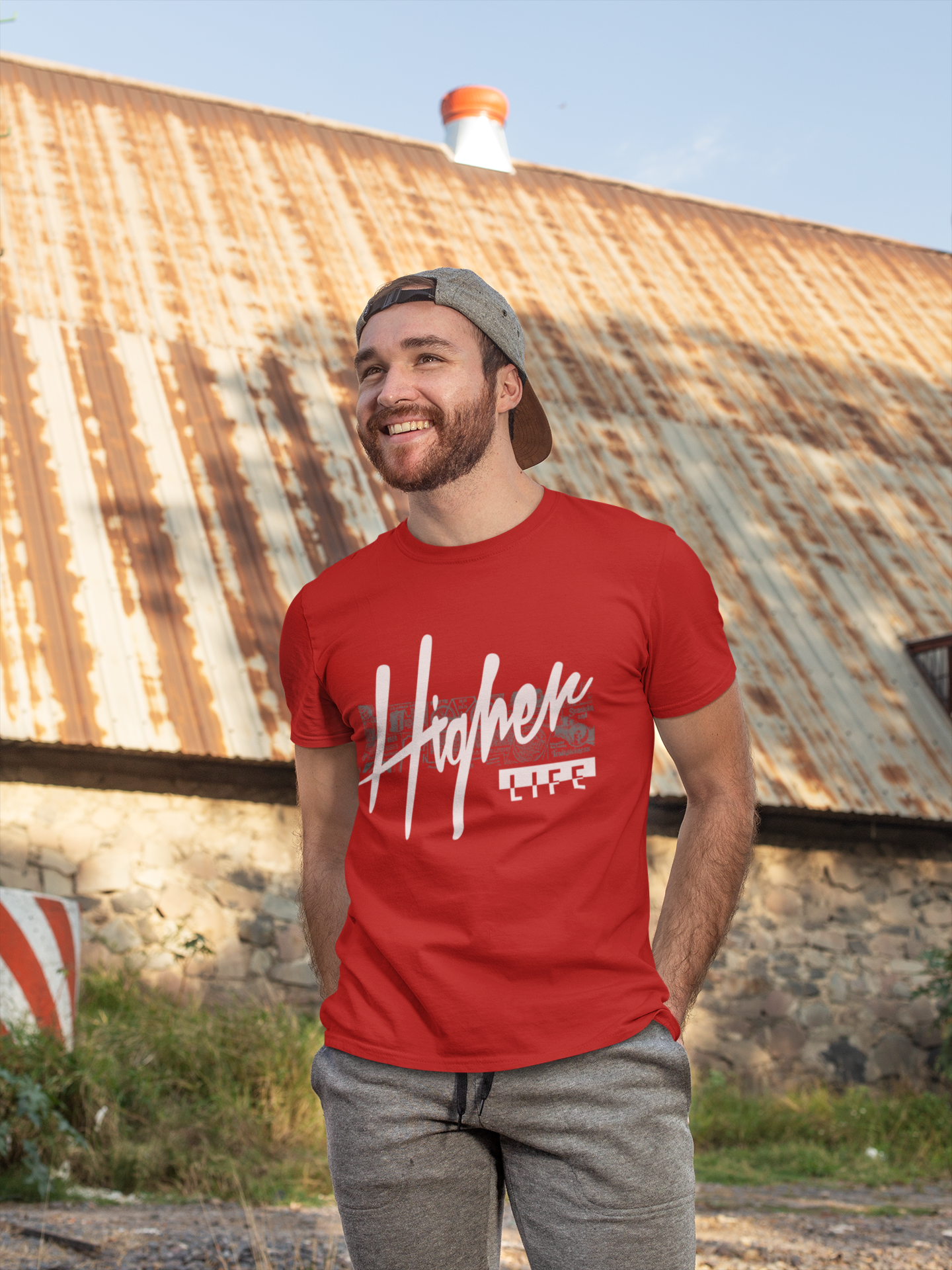 Bold red TUY Higher Life tee by Urbaxo featuring a motivational graphic and comfortable regular fit for confident street style