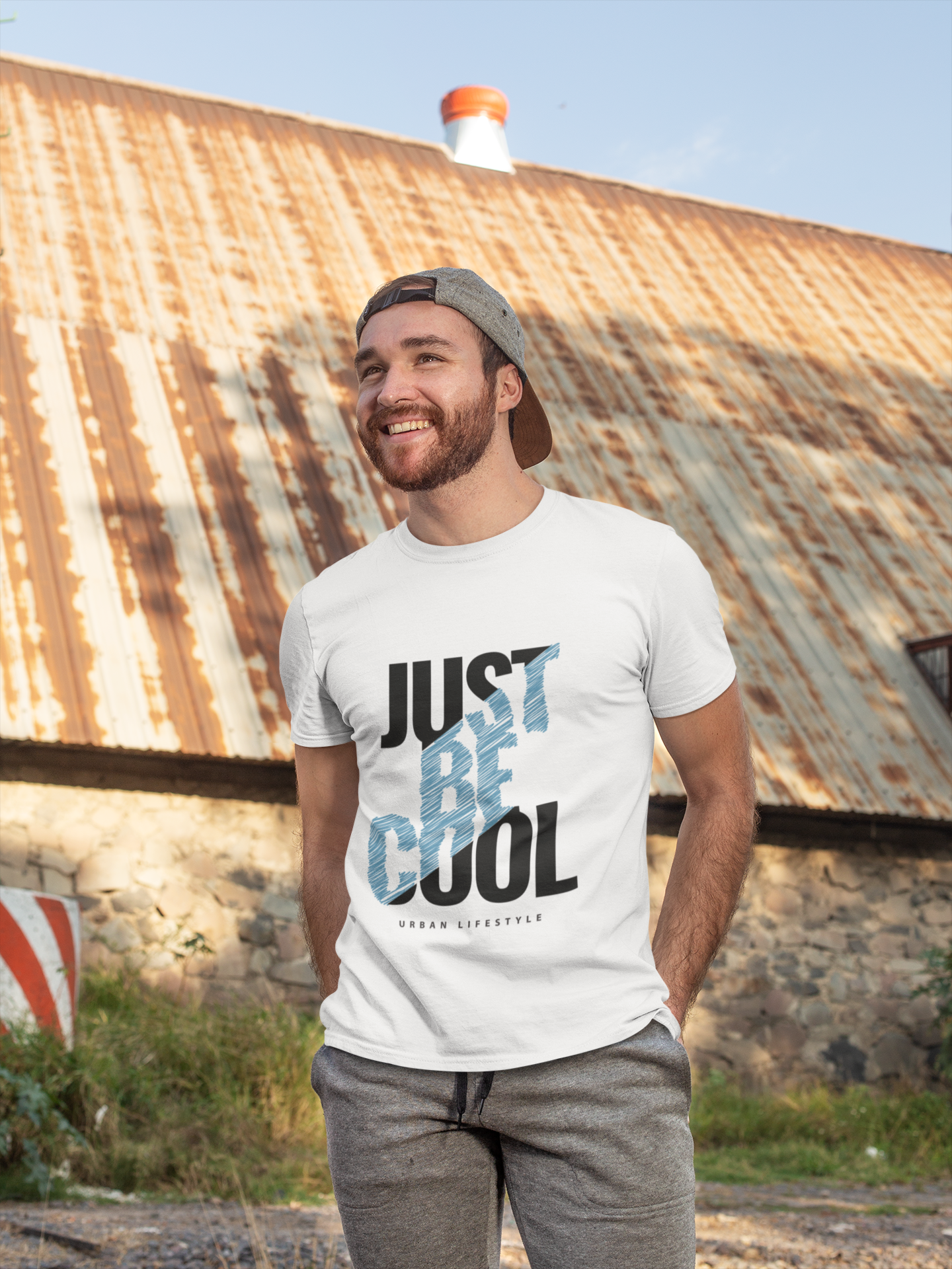 Easygoing white t-shirt with 'Just Be Cool' slogan, regular fit for a laid-back, cool style by Urbaxo