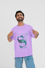 Soft oversized T-shirt in lavender with California front detail, blending comfort with coastal cool.

