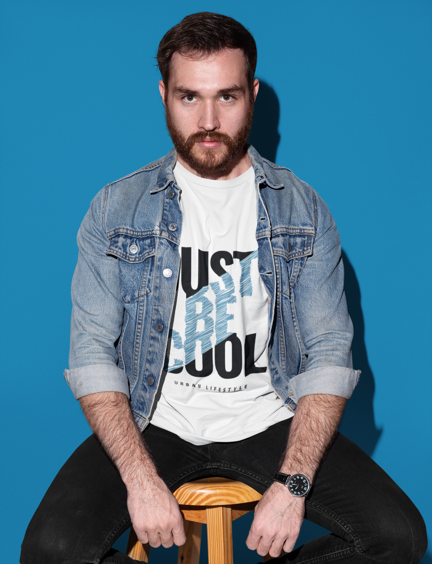 Men’s regular fit white tee with ‘Just Be Cool’ print, designed by Urbaxo for an everyday, relaxed look