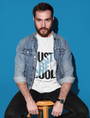 Men’s regular fit white tee with ‘Just Be Cool’ print, designed by Urbaxo for an everyday, relaxed look