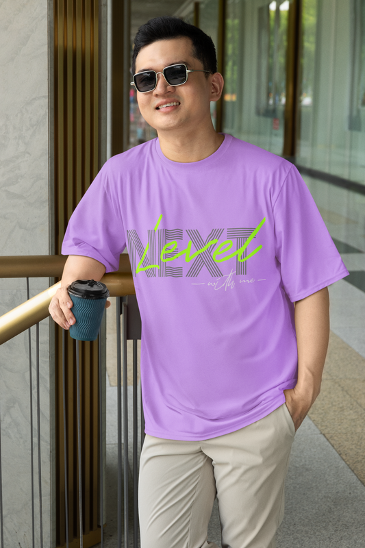 Street-style oversized T-shirt with a minimalist "Next Level" print across the chest, ideal for casual confidence and cool vibes.