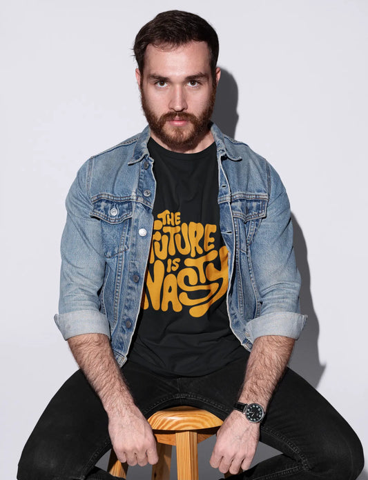 The TUY 'Future Is Nasty' Regular Fit Black T-shirt in Urbaxo features an edgy slogan with a bold, modern design and a relaxed fit for a standout look