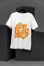 Minimal white TUY t-shirt with a sharp, disruptive ‘Future Is Nasty’ print, in a clean regular fit