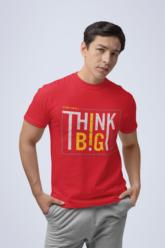 Front view of the TUY Think Big T-shirt by Urbaxo, featuring a motivational quote and a classic, relaxed fit for daily wear