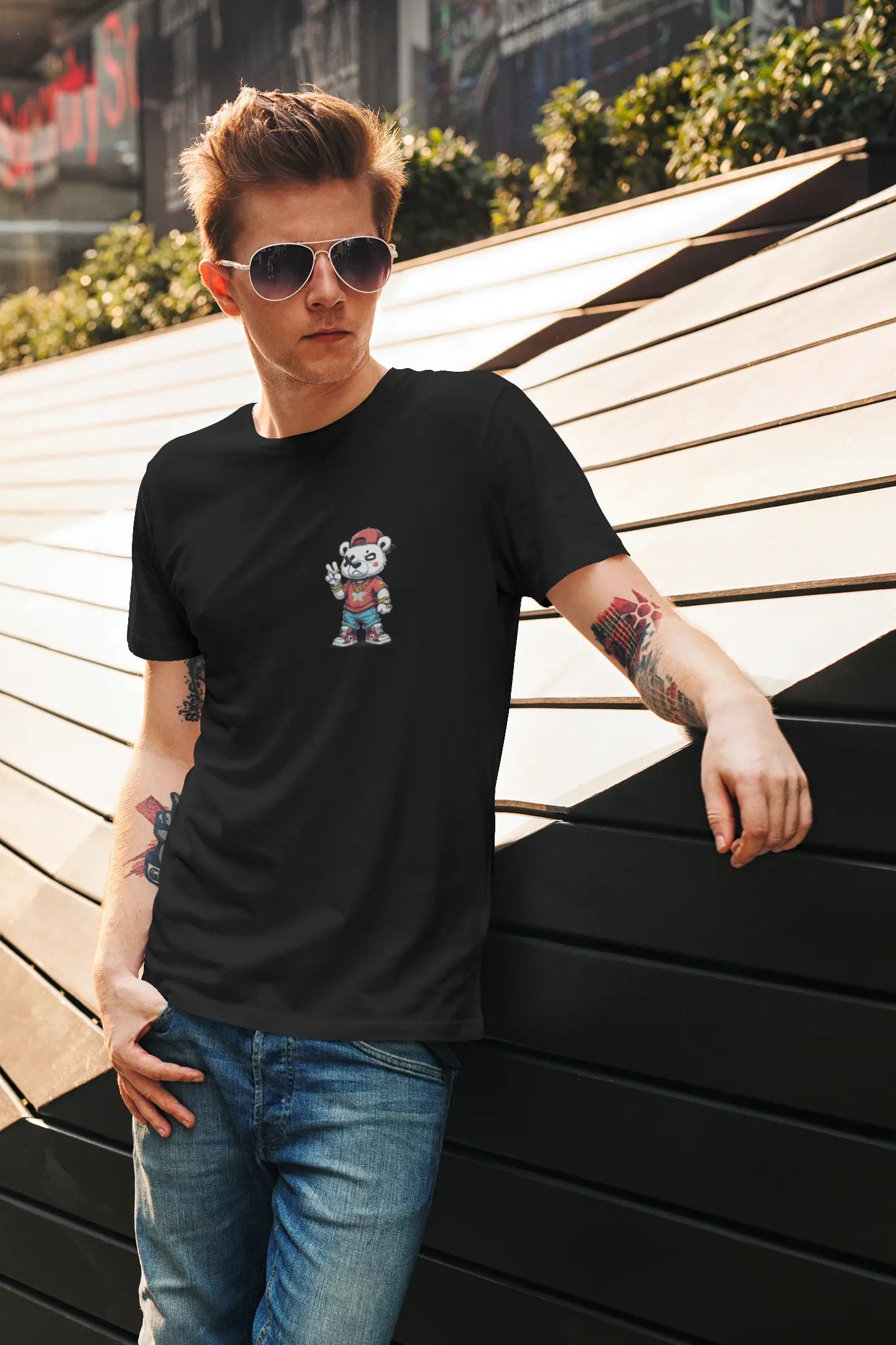 The TUY 'Wild Cranky' Front & Back Regular Fit T-shirt in Urbaxo features a bold design with graphics on both sides, offering a unique and comfortable fit for standout style