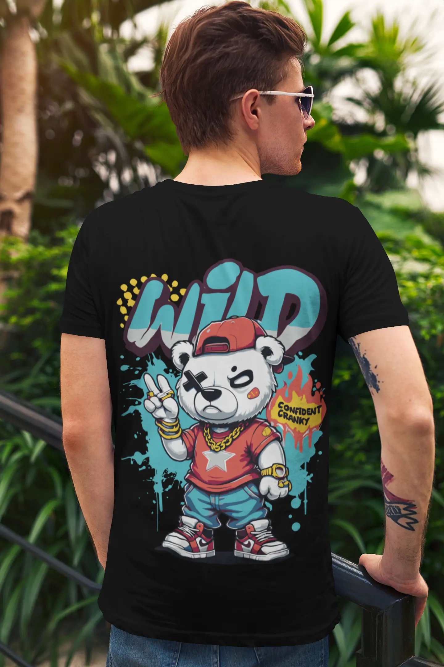  Bold and unique, the TUY 'Wild Cranky' Regular Fit T-shirt in Urbaxo showcases dynamic front and back graphics, adding a playful yet stylish edge to your casual wardrobe