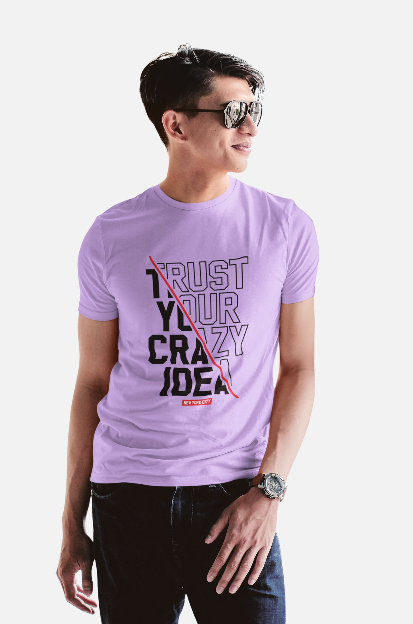 TUY Higher Life lavender T-shirt, with a simple yet bold design, offering a regular fit that’s ideal for daily wear and urban style
